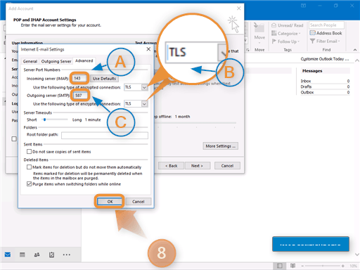 Outlook Email Configuration Step 8 IMAP