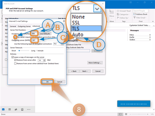 Outlook Email Configuration Step 8 POP