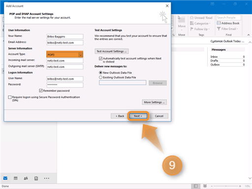 Outlook Email Configuration Step 9