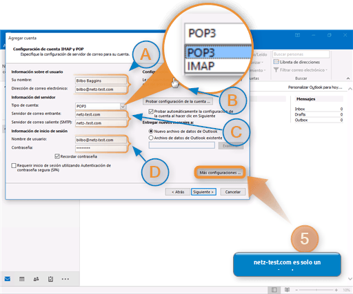 Configuración de Correo Outlook Paso 5 POP