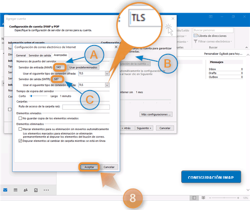 Configuración de Correo Outlook Paso 8 IMAP