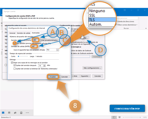Configuración de Correo Outlook Paso 8 POP